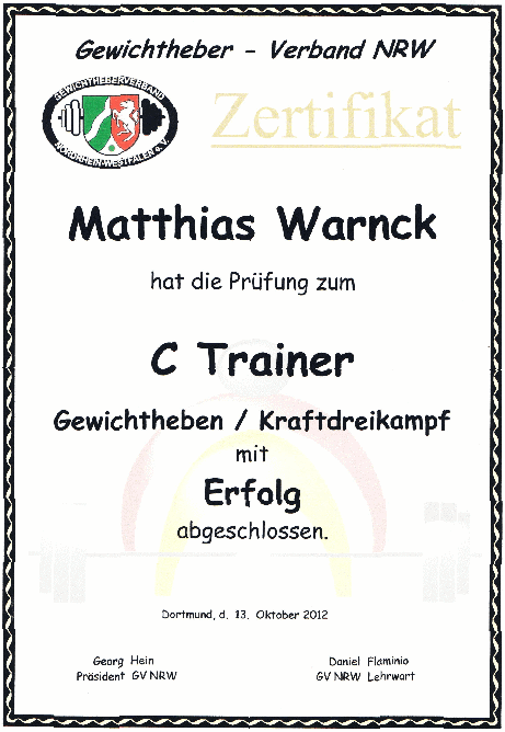 Matthias Warnck - Gewichtheberzertifikat