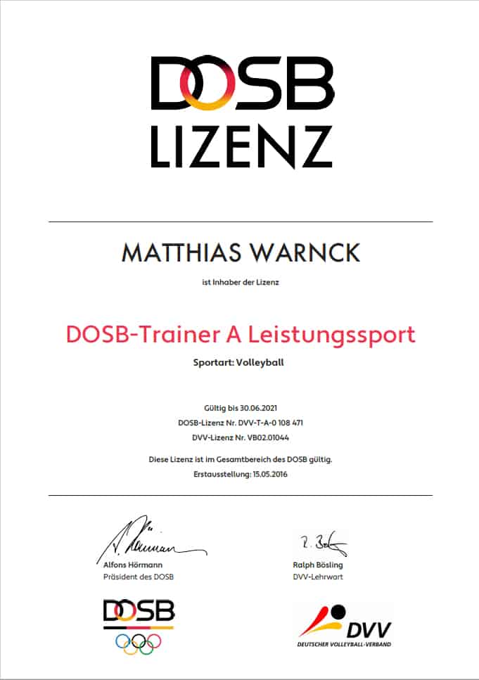 Matthias Warnck - Volleyball A Trainer Lizenz